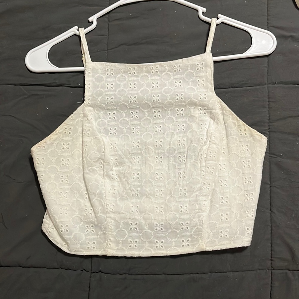 Super cute, white designed, zipper back, halter tank top